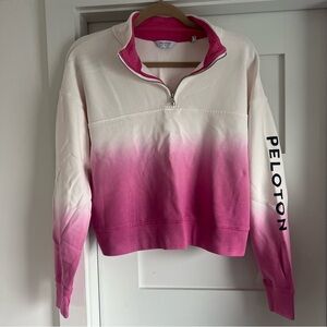 Peloton ombre dip dye 1/4 zip sweatshirt, pink and white, M